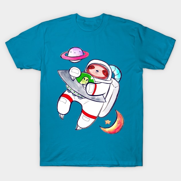 Watercolor Astronaut Sloth T-Shirt by saradaboru